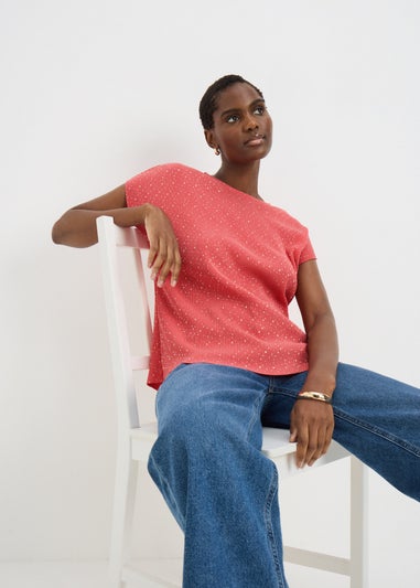Coral Foil Spot Plissé T-Shirt