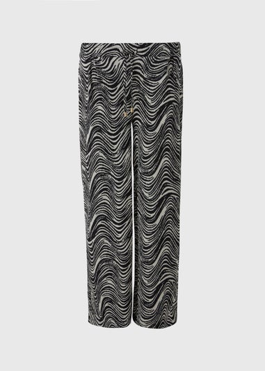 Black Mono Printed Wide Leg Co Ord Trousers