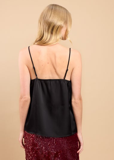 Little Mistress Black Satin Lace Trim Cami Top by Vicky Pattison