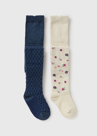 2 Pack Girls Multicolour Floral Tights (Younger 2-9yrs)