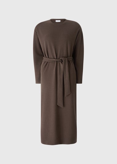 Brown Ribbed Cosy Midi Dress