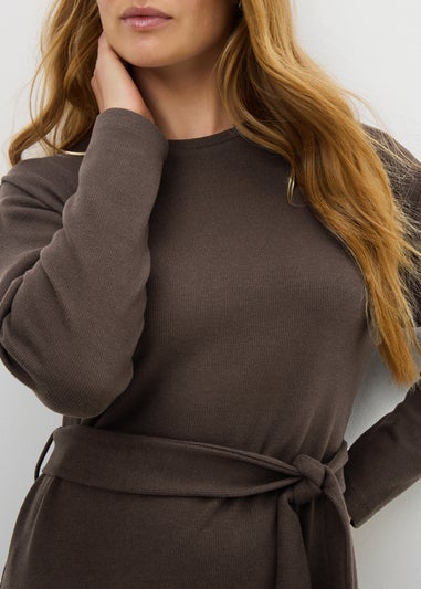 Brown Ribbed Cosy Midi Dress