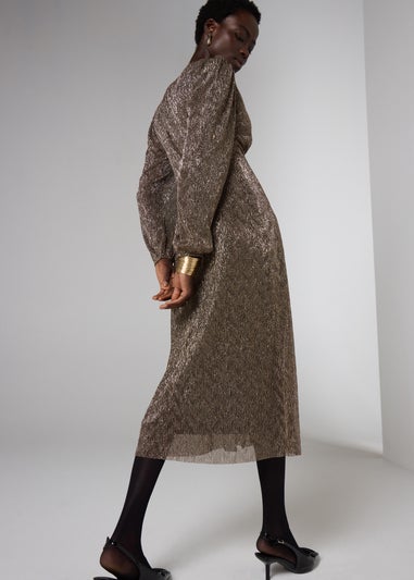 Et Vous Bronze Plisse Midi Dress