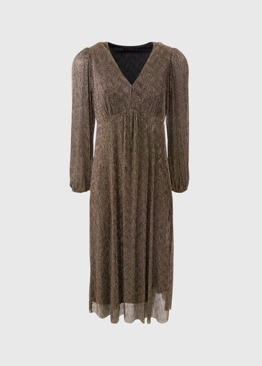 Et Vous Bronze Plisse Midi Dress