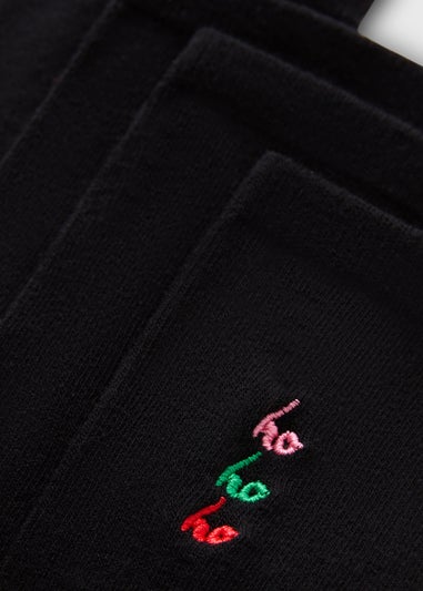 5 Pack Black Christmas Character Embroidered Socks