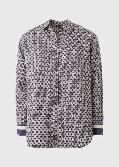 Et Vous Navy Chain Print Satin Blouse