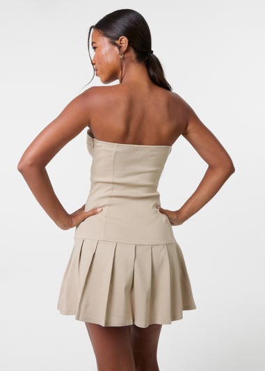 Pink Vanilla Stone Bandeau Pleated Mini Dress
