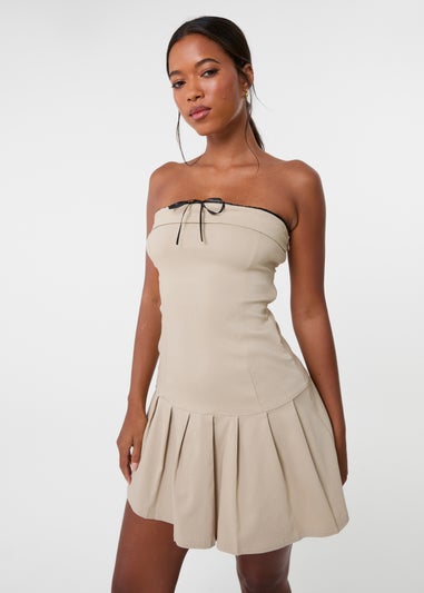 Pink Vanilla Stone Bandeau Pleated Mini Dress