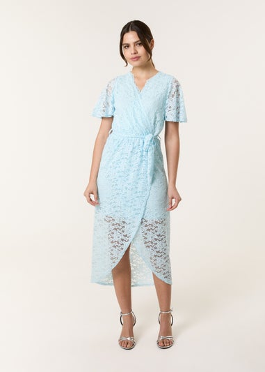 Blue Vanilla Blue Lace Wrap Over Midi Dress