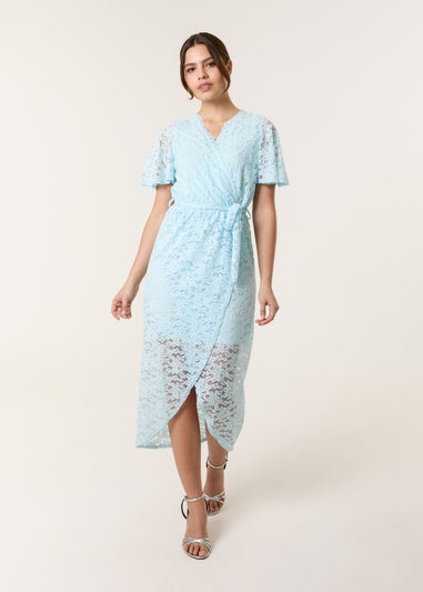 Blue Vanilla Blue Lace Wrap Over Midi Dress