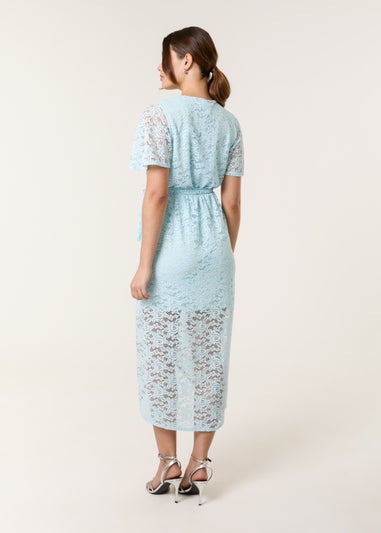 Blue Vanilla Blue Lace Wrap Over Midi Dress