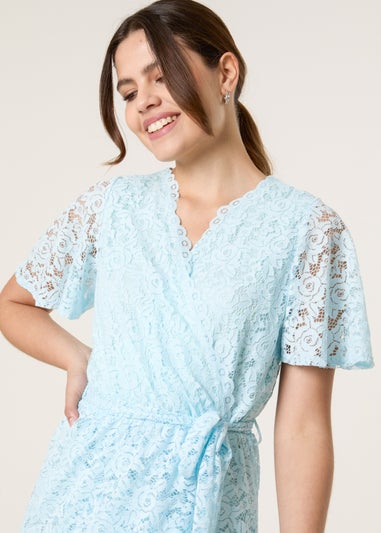 Blue Vanilla Blue Lace Wrap Over Midi Dress