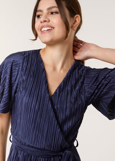Blue Vanilla Navy Plisse Wrap Over Midi Dress