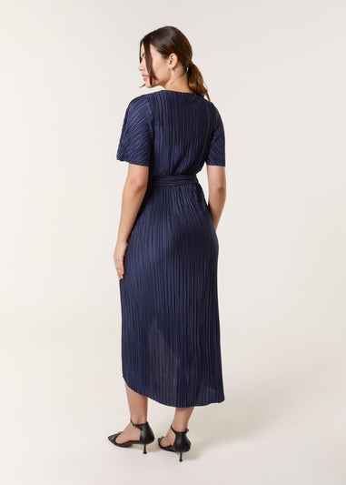 Blue Vanilla Navy Plisse Wrap Over Midi Dress