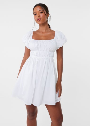 Pink Vanilla Ivory Puff Sleeve Mini Dress with Shorts