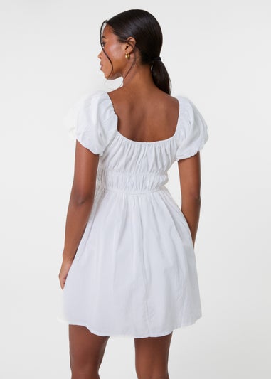 Pink Vanilla Ivory Puff Sleeve Mini Dress with Shorts