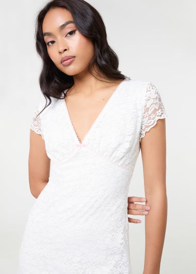 Pink Vanilla Ivory Cap Sleeve Lace Mini Dress