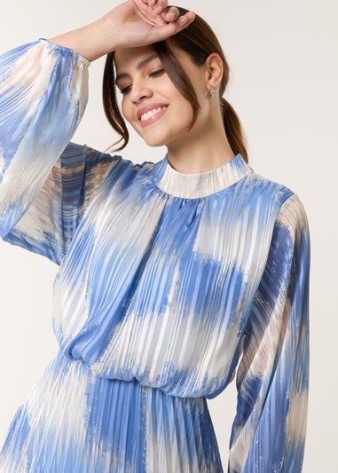 Blue Vanilla Blue High Neck Long Sleeve Printed Dress