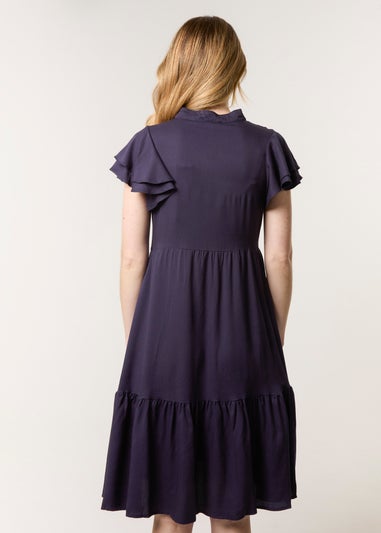 Blue Vanilla Navy Angel Sleeve Button Front Midi Dress