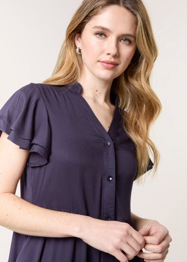 Blue Vanilla Navy Angel Sleeve Button Front Midi Dress