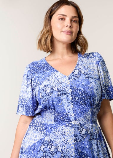 Blue Vanilla Blue Curve Shirred Waist Button Mini Dress