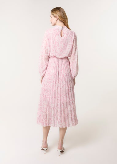 Blue Vanilla Pink Snakeskin High Neck Pleat Dress