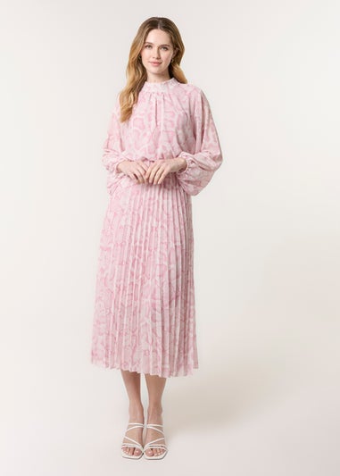 Blue Vanilla Pink Snakeskin High Neck Pleat Dress