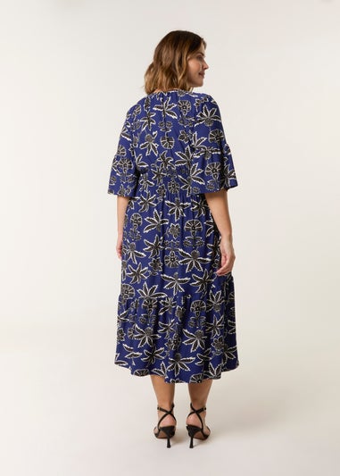 Blue Vanilla Blue Curve Elasticated V Neck Tassel Tie Midi Dress