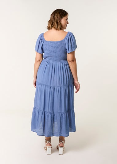 Blue Vanilla Denim Curve Flutter Sleeve Midi Dress