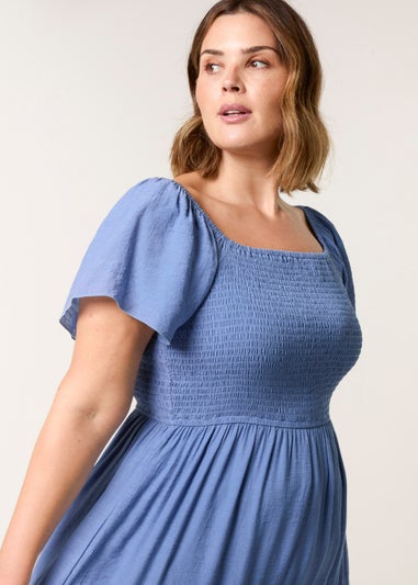 Blue Vanilla Denim Curve Flutter Sleeve Midi Dress
