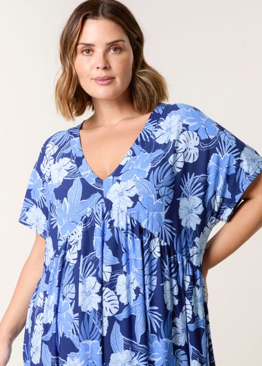 Blue Vanilla Blue Curve V Neck Smock Style Tunic