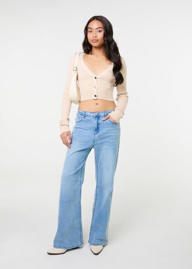 Pink Vanilla Stone Button Front Cropped Cardigan