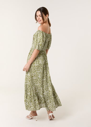 Blue Vanilla Khaki Tie Front Shirred Dress