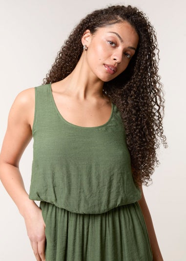 Blue Vanilla Khaki Plain Puff Ball Midi Dress
