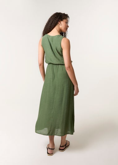 Blue Vanilla Khaki Plain Puff Ball Midi Dress