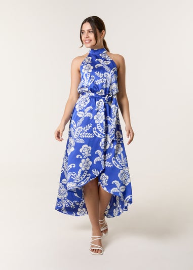 Blue Vanilla Blue Halter Neck Frill Hem Dress