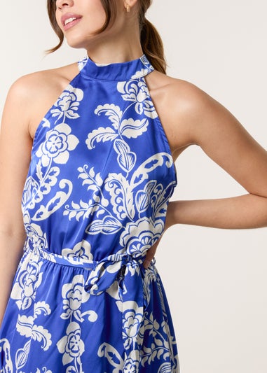 Blue Vanilla Blue Halter Neck Frill Hem Dress