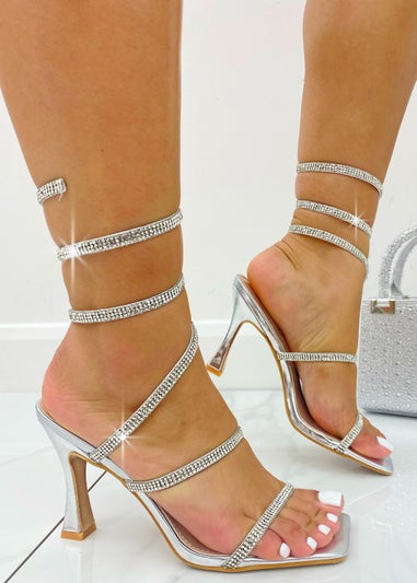Love Lemonade Silver Crystal Strap Statement Heels