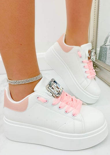 Love Lemonade Pink Crystal Statement Jewel Chunky Trainers