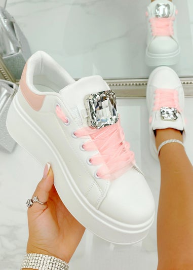 Love Lemonade Pink Crystal Statement Jewel Chunky Trainers