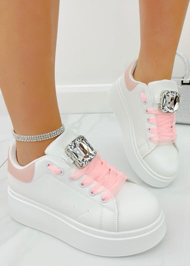 Love Lemonade Pink Crystal Statement Jewel Chunky Trainers