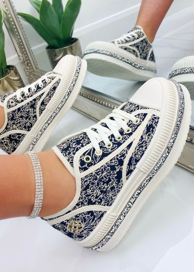 Love Lemonade Black Crystal Trim Printed Platform Trainer
