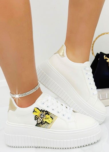 Love Lemonade Crystal Chunky Platform Bee Trainers Gold