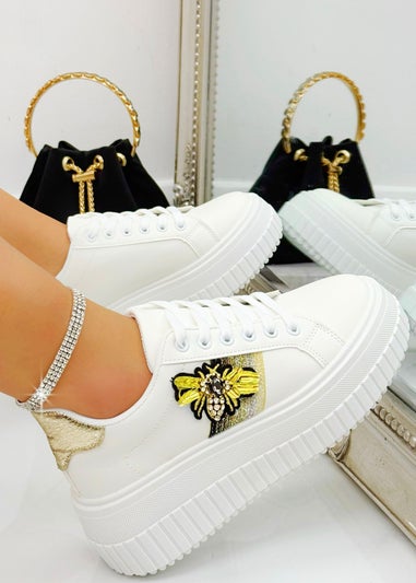 Love Lemonade Crystal Chunky Platform Bee Trainers Gold