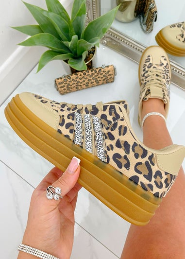 Love Lemonade Leopard Crystal Stripe Platform Trainers
