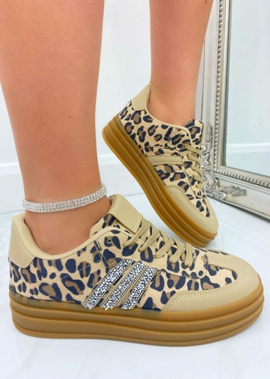 Love Lemonade Leopard Crystal Stripe Platform Trainers
