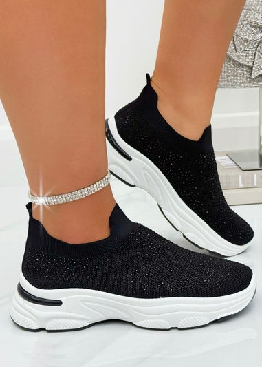 Love Lemonade Crystal Comfort Sporty Sock Stretch Trainers Black