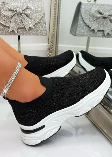 Love Lemonade Crystal Comfort Sporty Sock Stretch Trainers Black