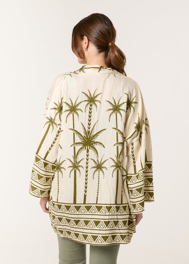 Blue Vanilla Khaki Palm Print Kimono
