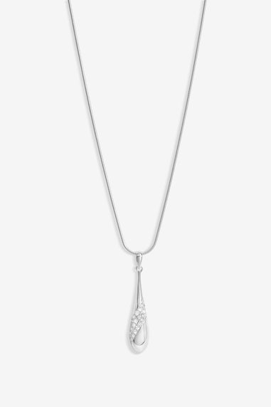 Simply Silver Sterling Silver 925 Polished and Pave Drop Pendant